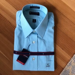 Blue and white checked dress shirt